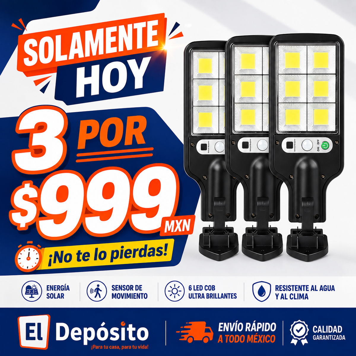 SOLAMENTE HOY 3 POR $999.00 MXN - LAMPARA PANEL SOLAR